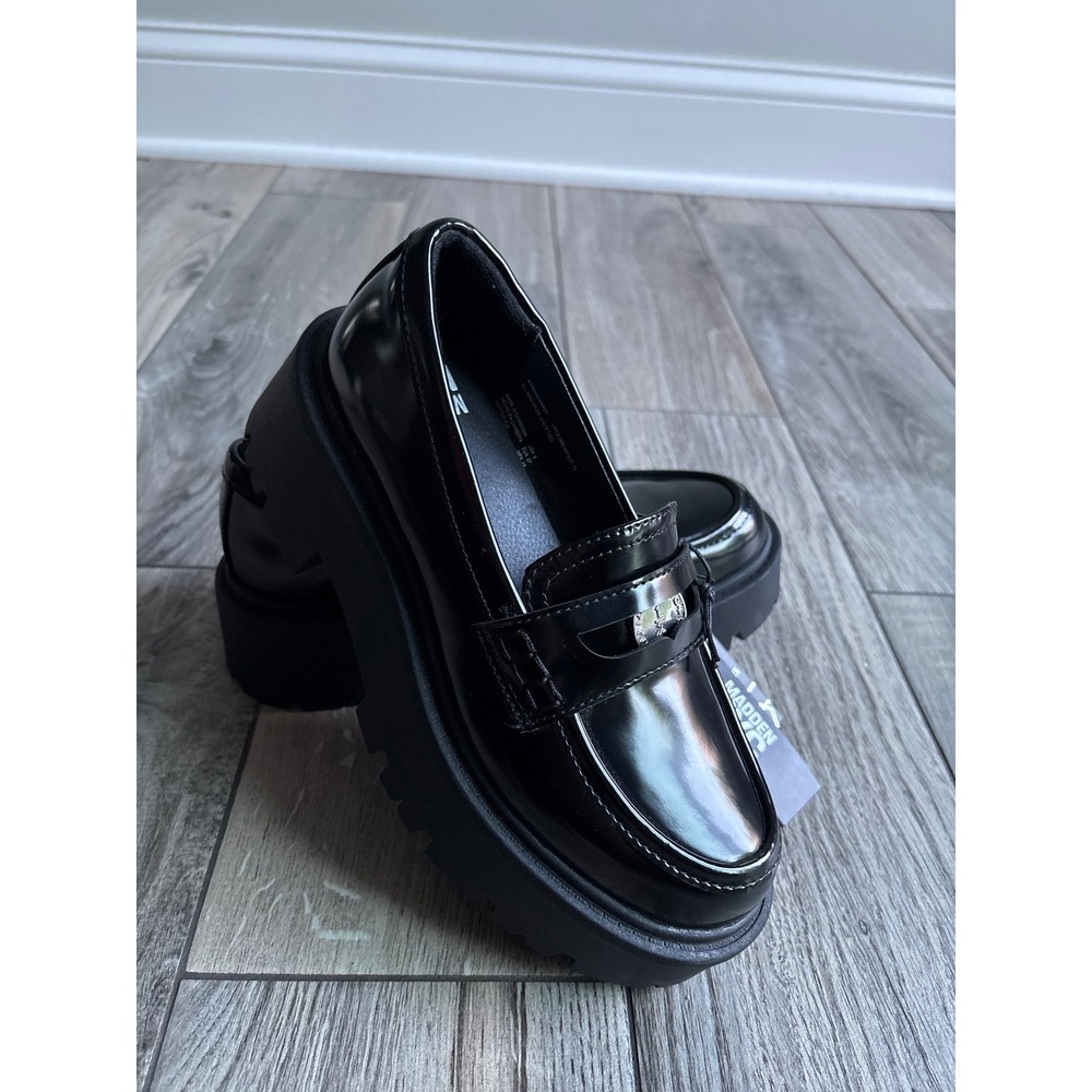 Madden NYC Coin Loafer Womens 6 Black New Chunky Lug Platform Penny Shoe